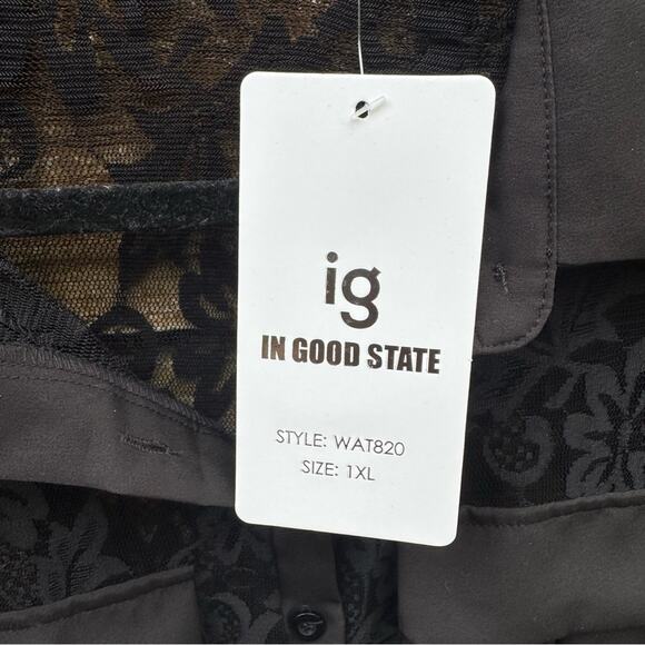 NWT New In Good State Womens Plus Size 1X Button Up Black Lace Blouse Top - Picture 3 of 5